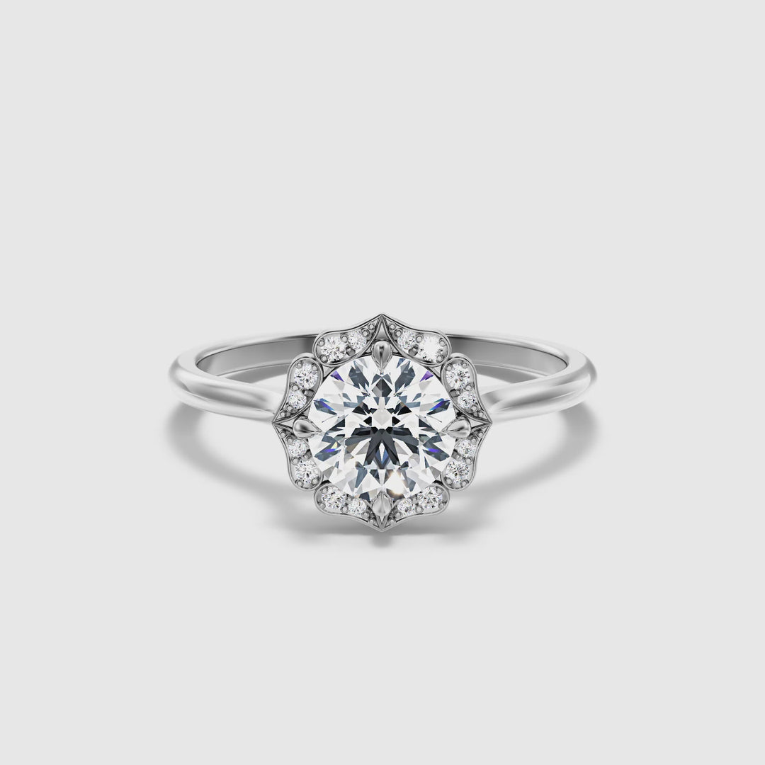 Nyla 1 Carat Round Halo Lab Grown Engagement Ring in 14k White Gold