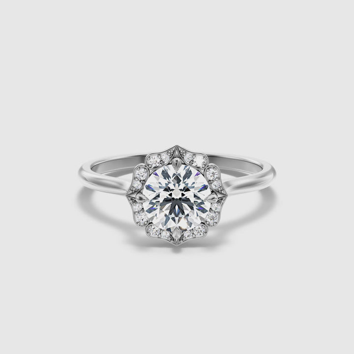 Nyla 1 Carat Round Halo Lab Grown Engagement Ring in 14k White Gold