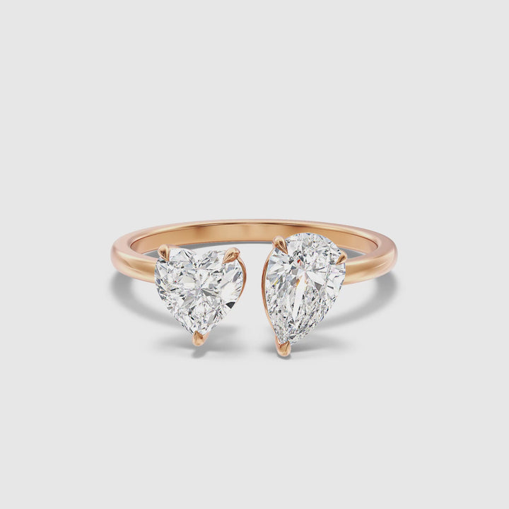 Lacey Toi Et Moi Ring in 14k Rose Gold With Heart and Pear Two Stone Lab Grown Diamond (2 Ct. Tw.)