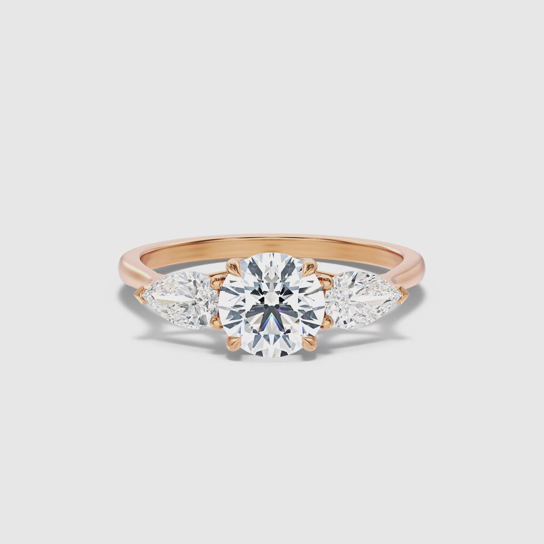 Kai 5 Carat Round 3 Stone Lab Grown Engagement Ring With Pear Side Stone in 10k Rose Gold