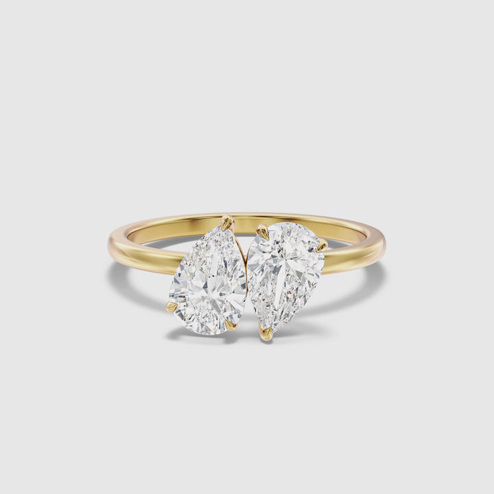 Kate Toi Et Moi Moissanite Ring in 14k Yellow Gold With With Both Pear Two Stone Diamond (2 Ct. Tw.)