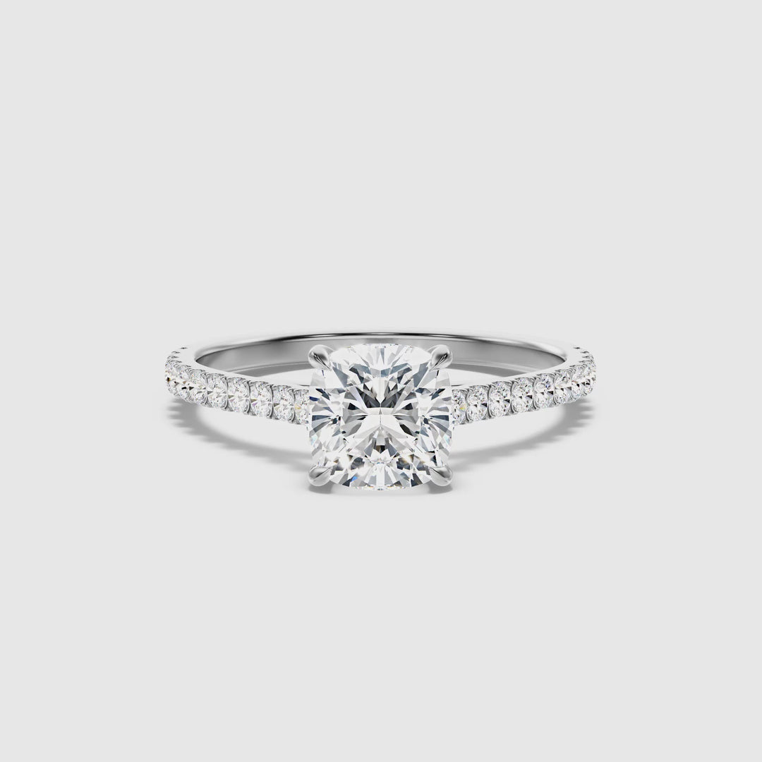 Mary 2.5 Carat Cushion Cut Side Stone Pave Moissanite Engagement Ring in Platinum