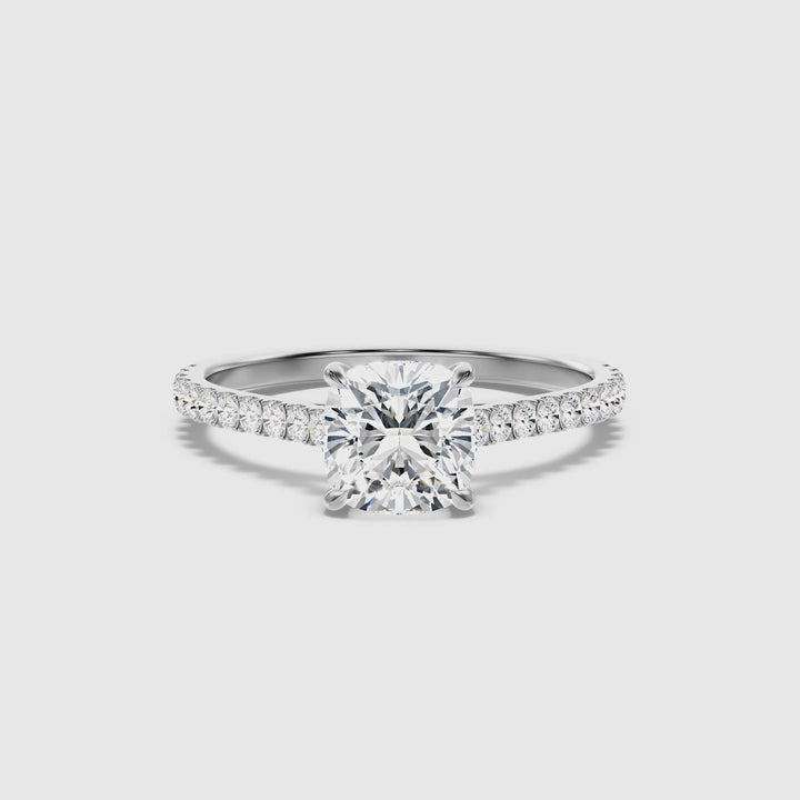 Mary 2.5 Carat Cushion Cut Side Stone Pave Moissanite Engagement Ring in Platinum