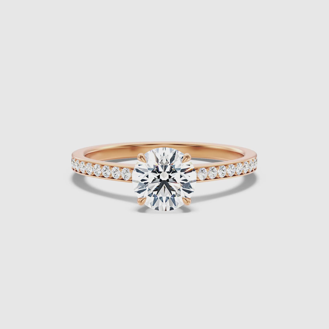 Kate 1.5 Carat Round Cut Side Stone Pave Lab Grown Engagement Ring in 18k Rose Gold