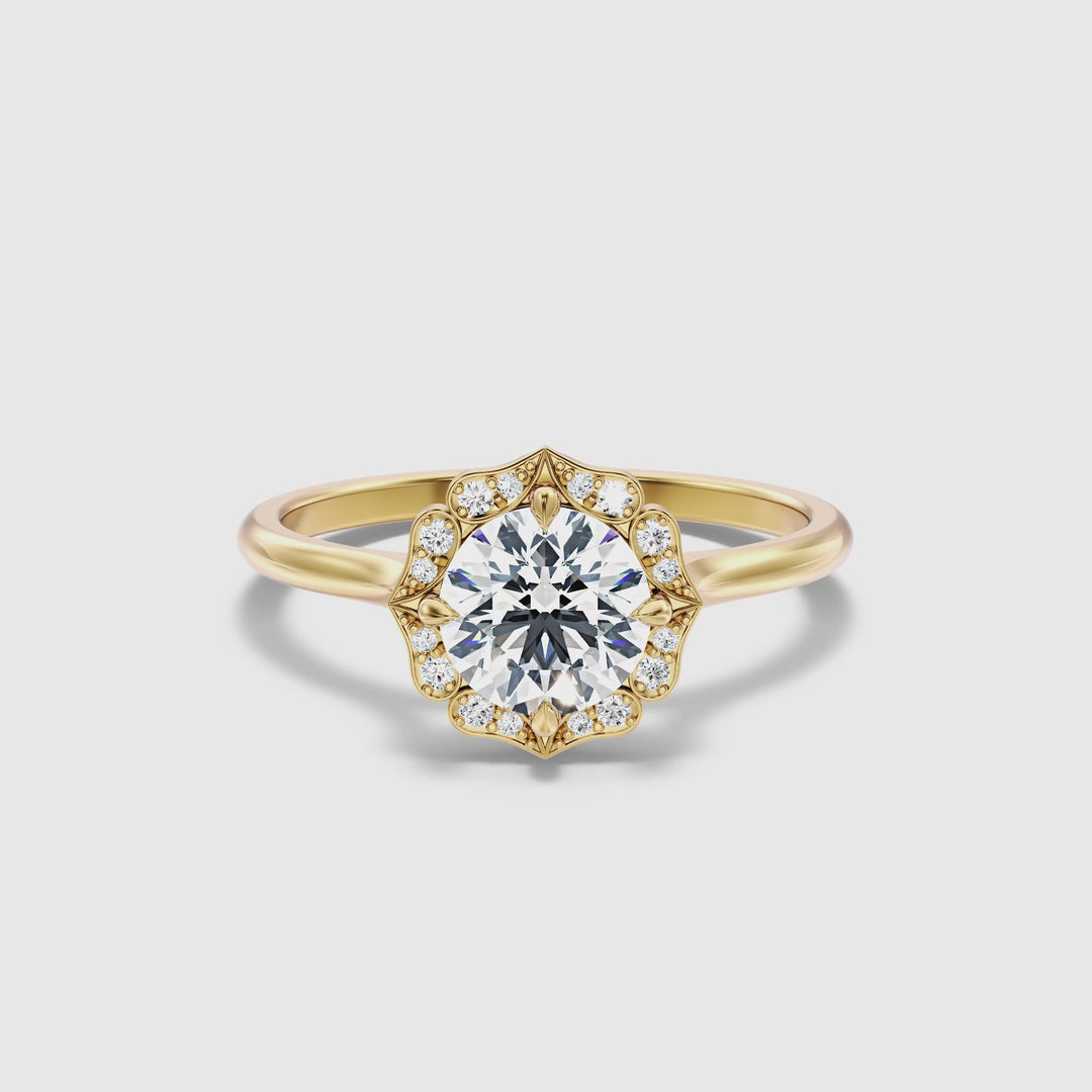 Nyla 1 Carat Round Halo Lab Grown Engagement Ring in 10k Yellow Gold