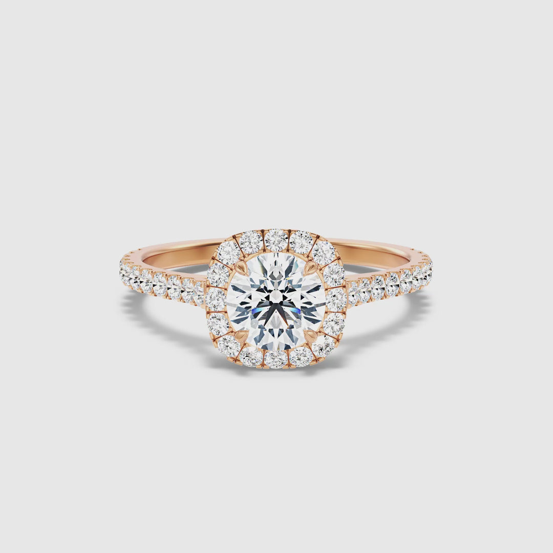 Nia 5 Carat Round Halo Pave Lab Grown Engagement Ring in 14k Rose Gold