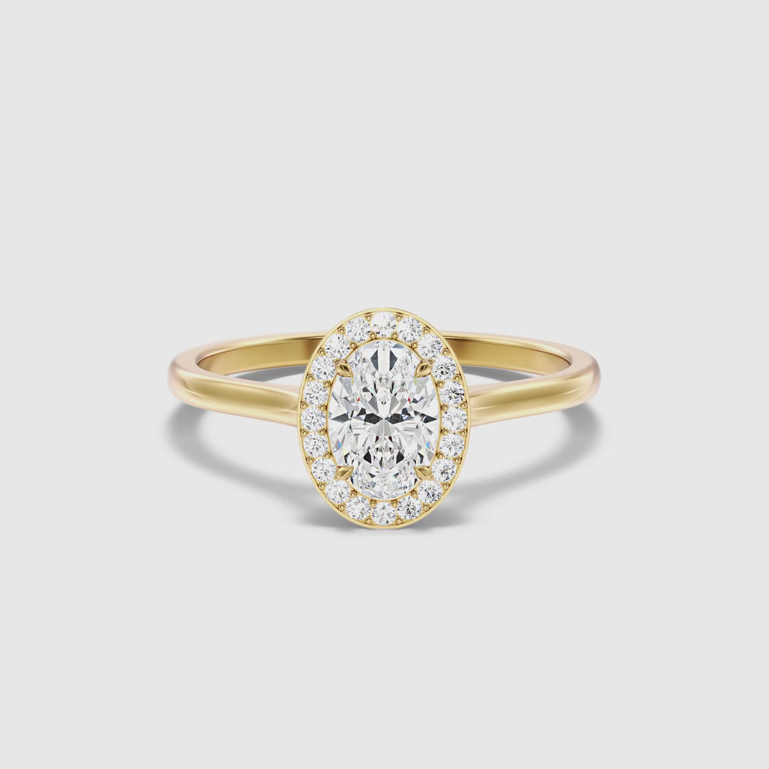 Kyra 1 Carat Oval Cut Halo Moissanite Diamond Ring in 10k Yellow Gold