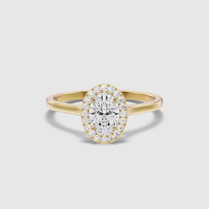 Kyra 1 Carat Oval Cut Halo Moissanite Diamond Ring in 10k Yellow Gold