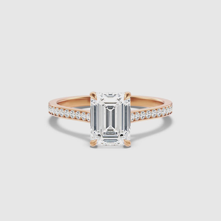 Eliza 3 Carat Emerald Cut Side Stone Pave Lab Grown Diamond Ring in 10k Rose Gold