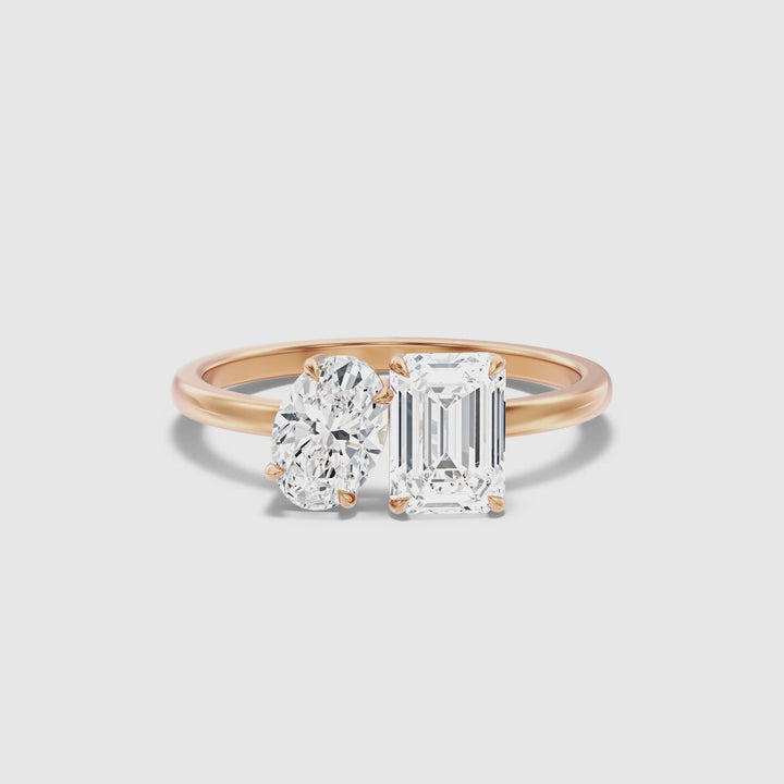 Amaya Toi Et Moi Diamond Ring in 14k Rose Gold With Oval and Emerald Two Stone Lab Grown Diamond (1.5 Ct. Tw.)