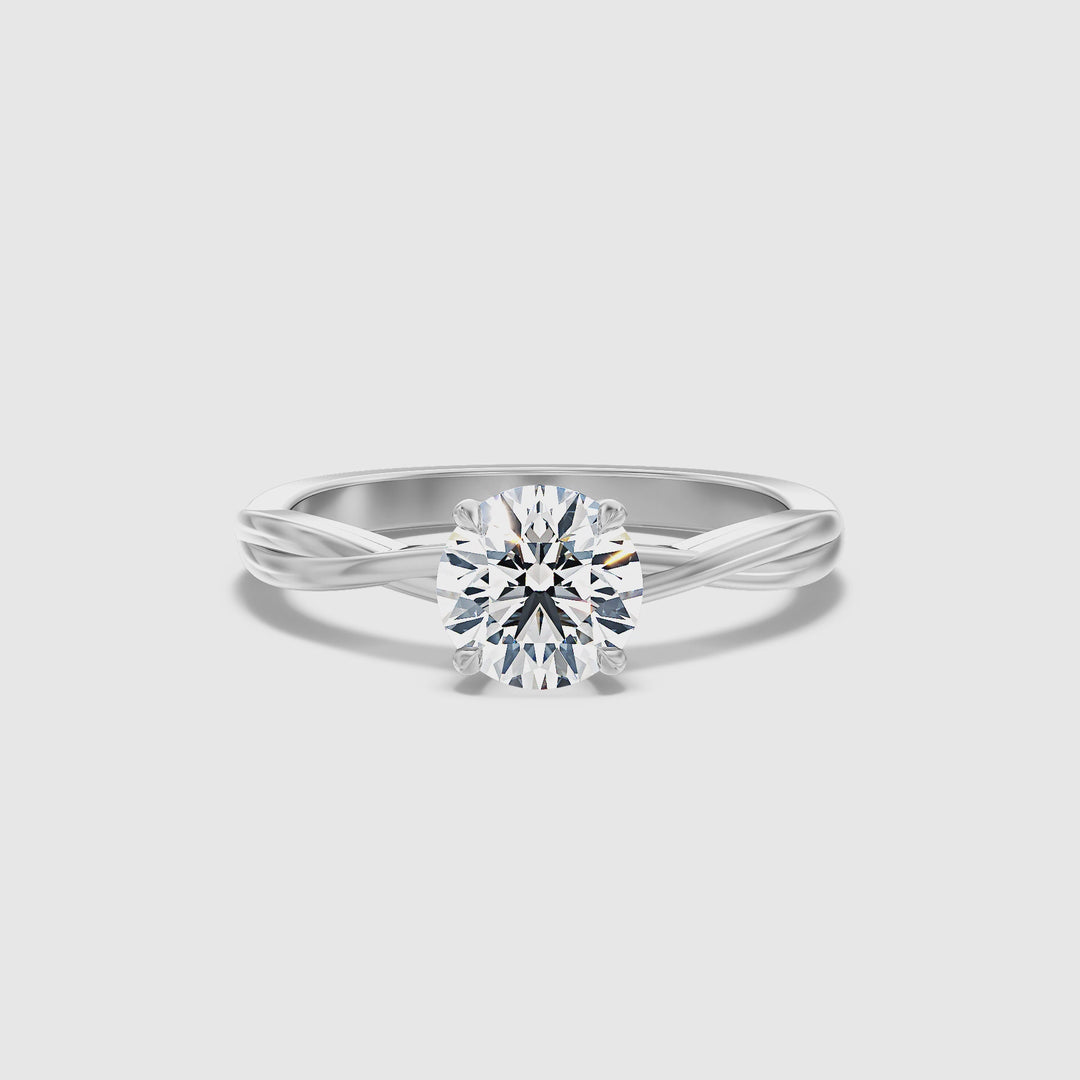 Zoya 1 Carat Round Solitaire Twisted Band Lab Grown Engagement Ring in 14k White Gold