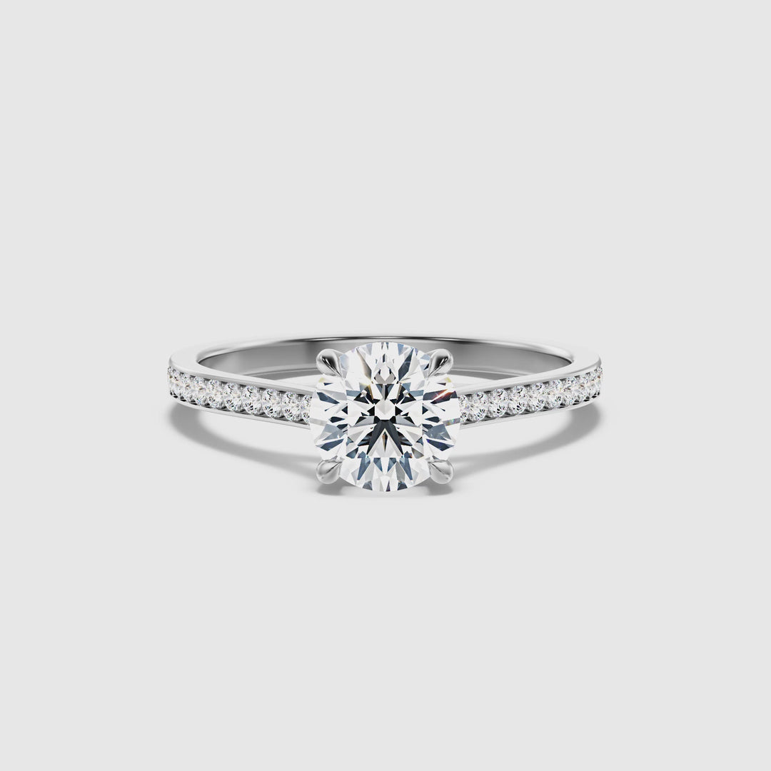 Elma 5 Carat Round Side Stone Pave Lab Grown Diamond Ring in 10k White Gold