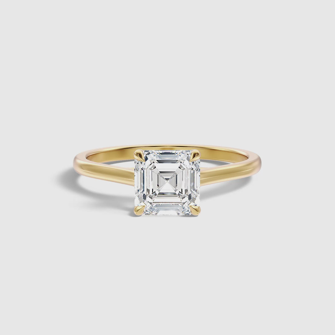 Ada 3.5 Carat Asscher Cut Solitaire Moissanite Engagement Ring in 18k Yellow Gold