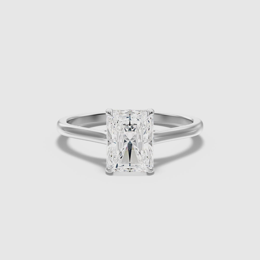 Daisy 3 Carat Radiant Cut Solitaire Lab Grown Diamond Ring in Platinum