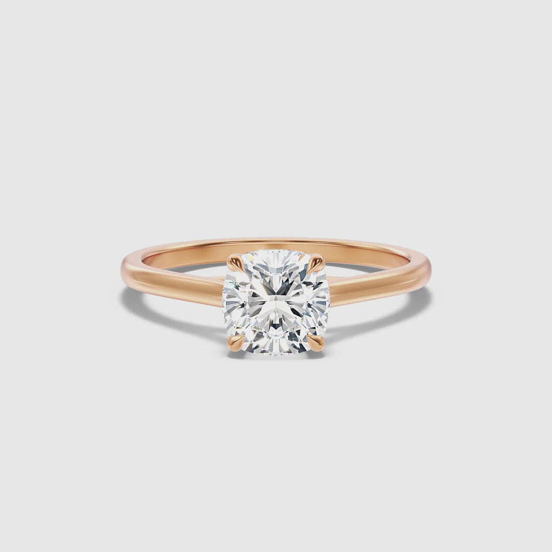 Joy 2.5 Carat Cushion Cut Solitaire Lab Grown Engagement Ring in 14k Rose Gold