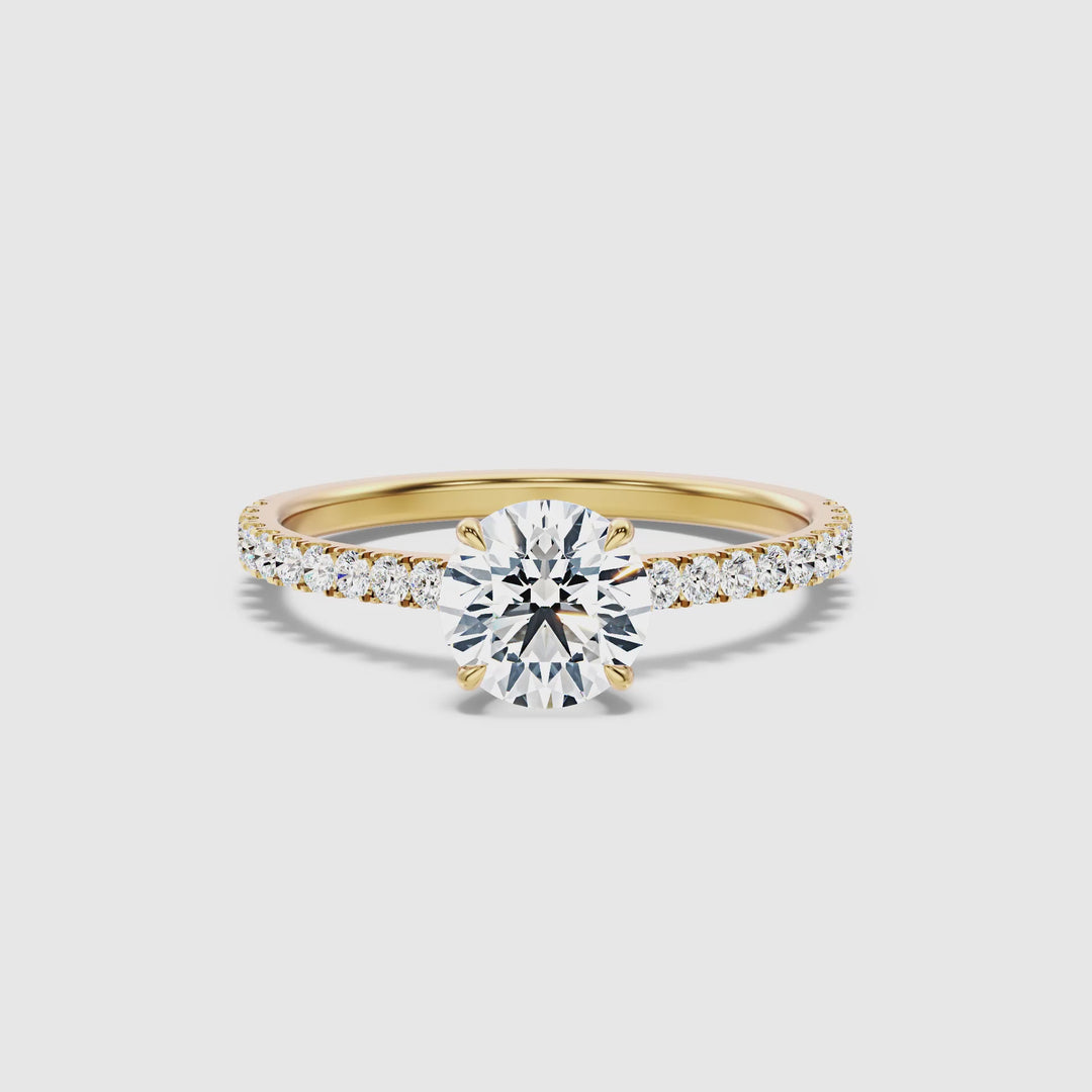 Lea 1 Carat Cushion Cut Side Stone Pave Lab Grown Diamond Ring in 18k Yellow Gold