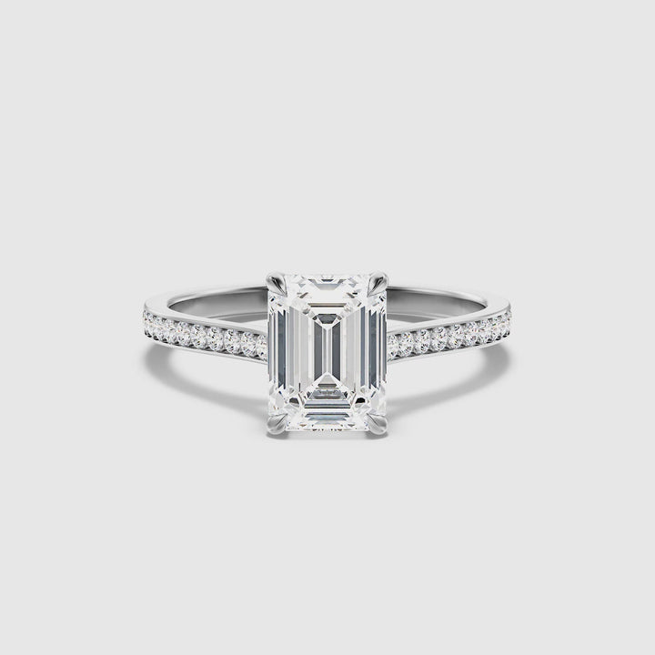 Chase 1.5 Carat Emerald Cut Side Stone Pave Moissanite Engagement Ring in 14k White Gold