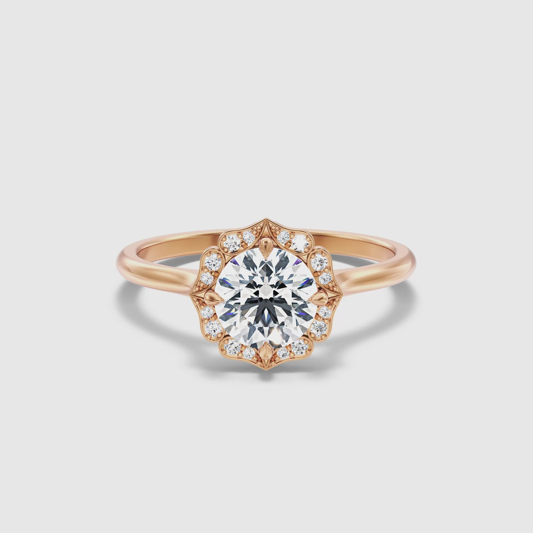 Nyla 2 Carat Round Halo Lab Grown Engagement Ring in 18k Rose Gold