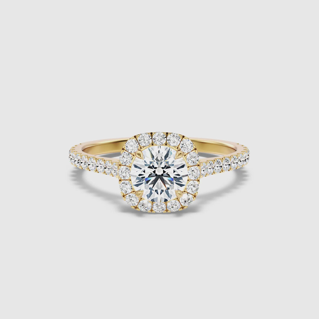 Nia 2 Carat Round Halo Pave Lab Grown Engagement Ring in 10k Yellow Gold