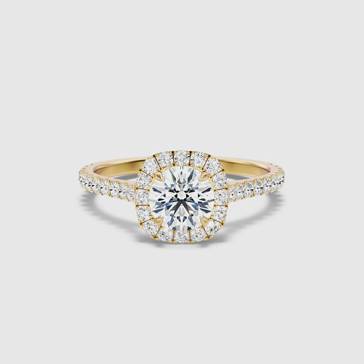 Nia 2 Carat Round Halo Pave Lab Grown Engagement Ring in 10k Yellow Gold