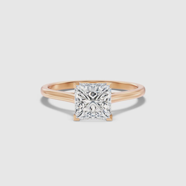 Lux 1 Carat Princess Cut Solitaire Moissanite Engagement Ring in 18k Rose Gold