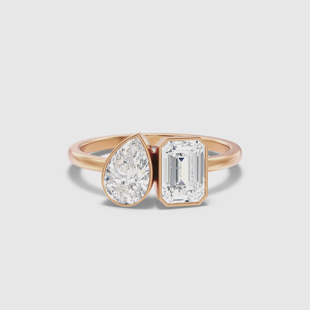 Cara Toi Et Moi Diamond Ring in 14k Rose Gold With Pear and Emerald Two Stone Lab Grown Diamond (1.5 Ct. Tw.)