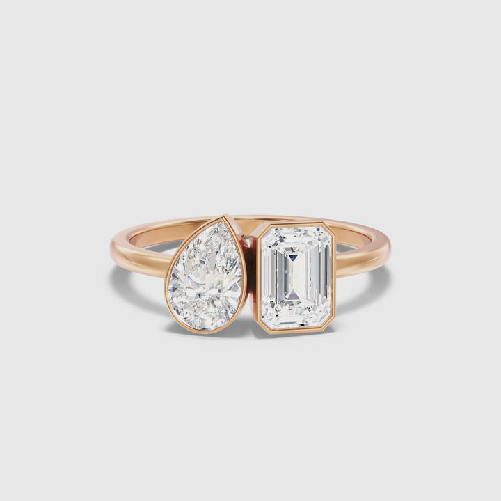 Cara Toi Et Moi Diamond Ring in 14k Rose Gold With Pear and Emerald Two Stone Lab Grown Diamond (1.5 Ct. Tw.)