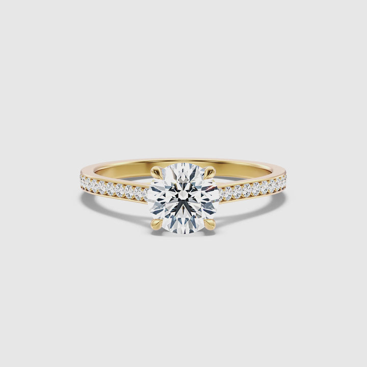 Elma 2 Carat Round Side Stone Pave Lab Grown Diamond Ring in 10k Yellow Gold