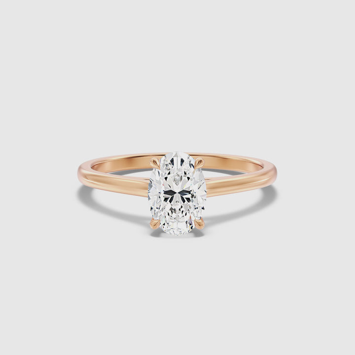 Rose 3 Carat Oval Solitaire Lab Grown Engagement Ring in 18k Rose Gold