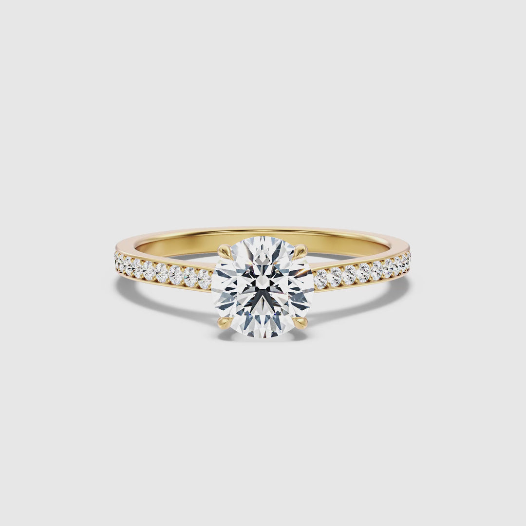 Callie 2.5 Carat Round Side Stone Pave Lab Grown Engagement Ring in 18k Yellow Gold