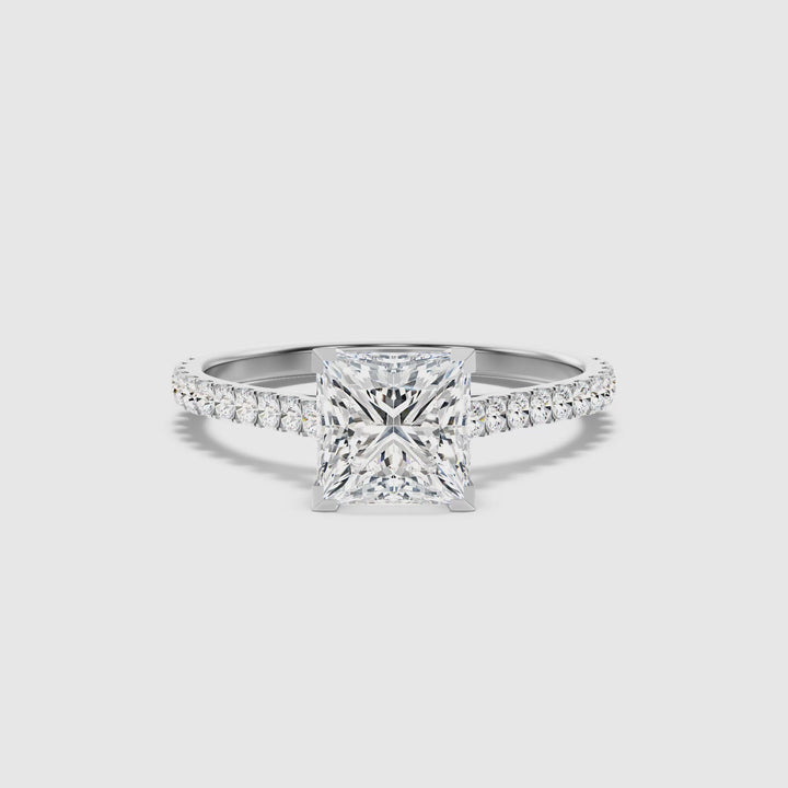 Iva 4 Carat Princess Cut Side Stone Pave Lab Grown Diamond Ring in 14k White Gold