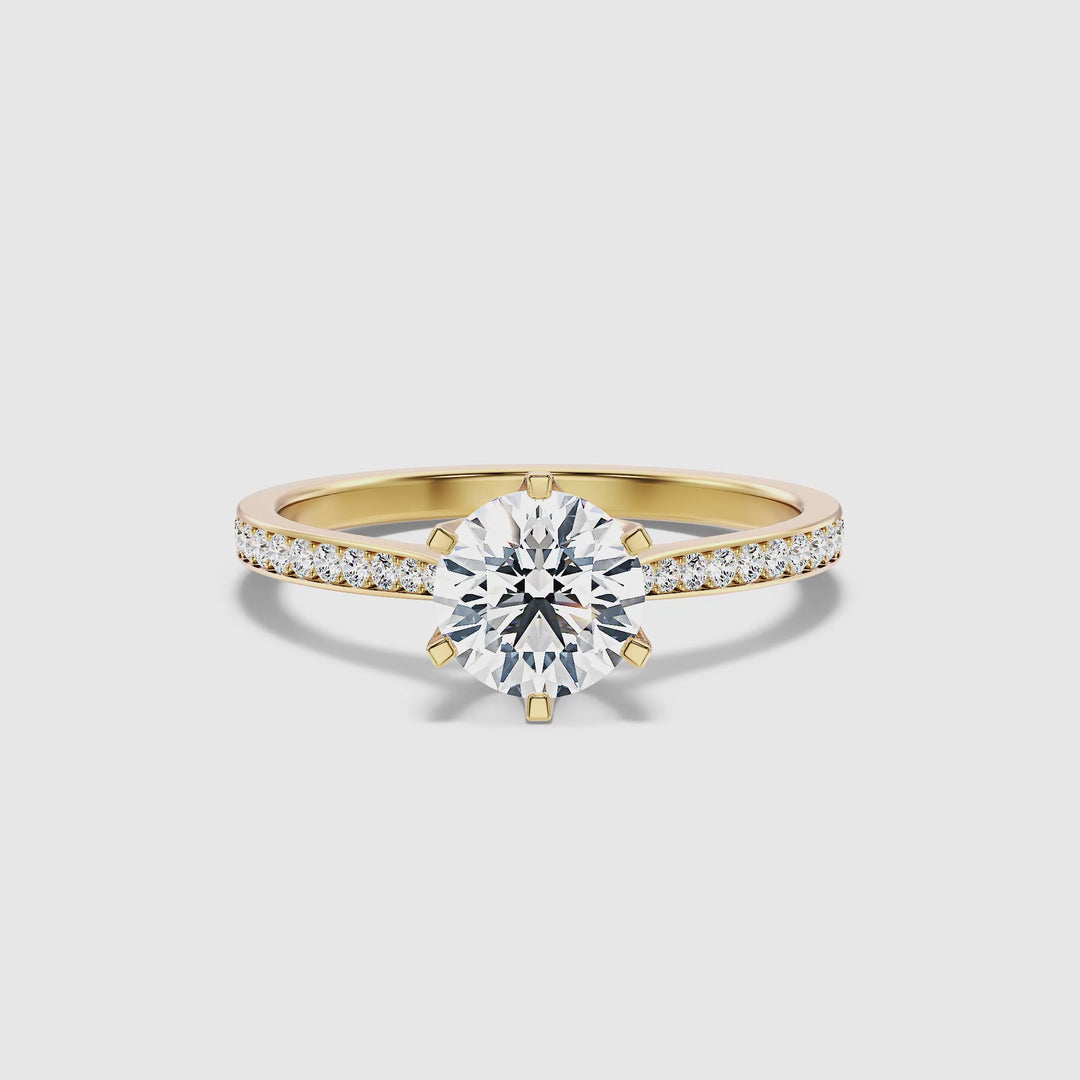 Mia 4 Carat Round Side Stone Pave Lab Grown Engagement Ring in 18k Yellow Gold