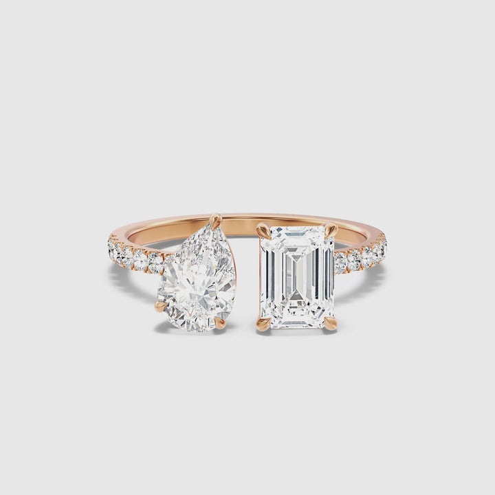 Rosie Toi Et Moi Ring in 14k Rose Gold With Pear and Emerald Two Stone Lab Grown Diamond (2 Ct. Tw.)